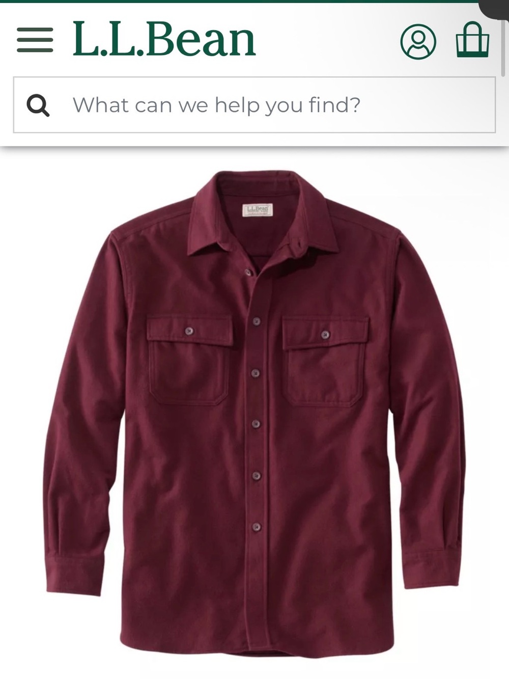 L.L.Bean Vintage Men's Button-Front Chamois Shirt Jacket - Burgundy